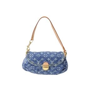 LOUIS VUITTON Pleaty Handbag Monogram Denim Leather